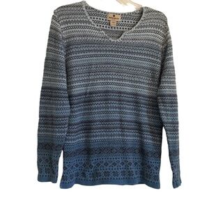 Woolrich Peacock Sweater Women Sz L Blue Long Sleeve Fair Isle Cozy